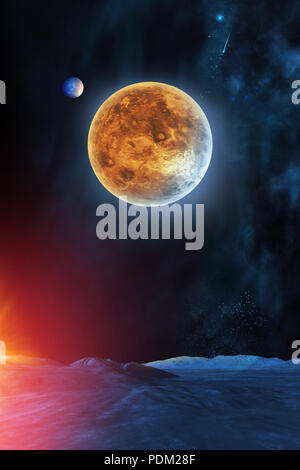 Himmlische digitale Kunst, Venus Planet am Himmel von benachbarten Planeten, Sterne und Galaxien im Weltraum zeigt die Schönheit des Weltraums. Flugzeug Stockfoto