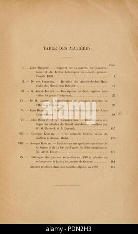 Annuaire du Conservatoire et du Jardin Botaniques de Genève (Table des Matieres) Stockfoto