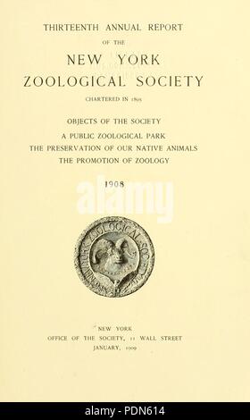 Jahresbericht der New York Zoological Society Stockfoto