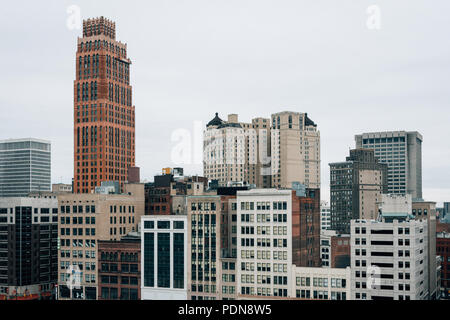 Blick auf die Gebäude in der Innenstadt von Detroit, Michigan Stockfoto