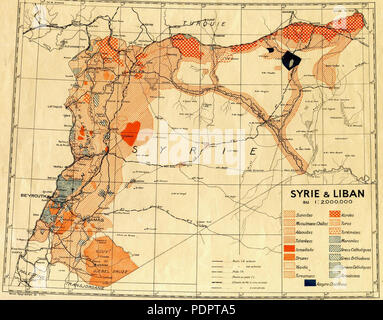 20 Bevölkerung Karte Syrien & Amp; Liban (1935) Stockfoto