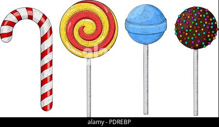 Süßigkeiten Lutscher. Farbige hand gezeichnete Skizze Stock Vektor