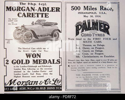 Alte Werbung für Morgan & Co. Ltd und Palmer reifen. Von einer Zeitschrift aus dem Zeitraum 1914-1918. England UK GB Stockfoto