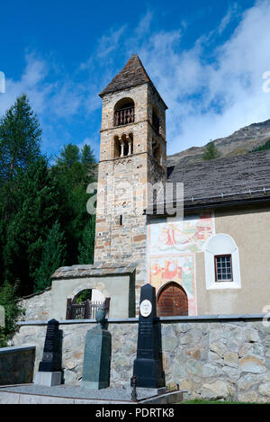 Pontresina, Kirche Santa Maria in Pontresina, Engadin, Oberengadin, Kanton Graubünden, Schweiz Stockfoto