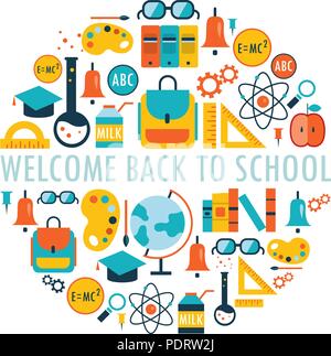 Zurück zu Schule Hintergrund mit Studie Thema icons Willkommen Stock Vektor