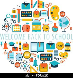 Zurück zu Schule Hintergrund mit Studie Thema icons Willkommen Stock Vektor