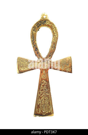 Ägyptische goldene Kreuz auf weissem, Ankh isoliert Stockfoto