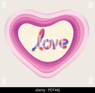 Herz Hintergrund mit Schritt Farben Grenze paper Art Stil und die Liebe schreiben. Vector Illustration. Stock Vektor