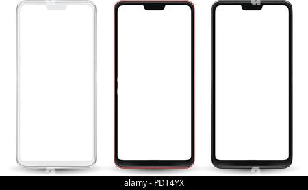 Smartphone Mockup rot schwarz blau Farben für einfache Ort Demo auf dem mobilen Bildschirm. Vektorgrafik Objekt für Technologiekommunikation und Anwendung Stock Vektor