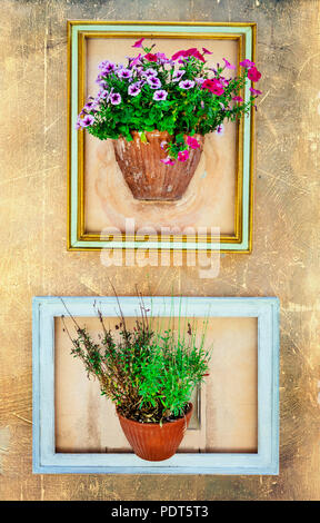 Blumenschmuck in Spello, Umbrien, Italien. Stockfoto