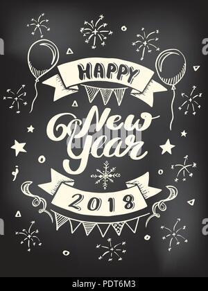 Frohes Neues Jahr Poster 2018 Schriftzug Vector Illustration für das Neue Jahr und Weihnachten Karte oder Promotion Werbung. Stock Vektor
