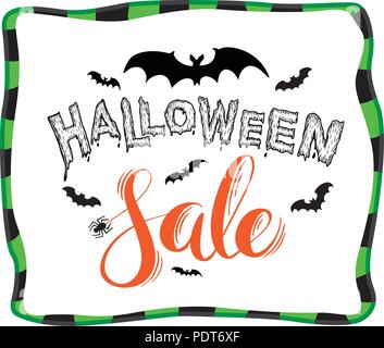 Halloween Verkauf Schriftzug mit Fledermäusen für Halloween Förderung. Stock Vektor
