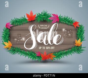 Holz Herbst Sale Aushängeschild für Förderung element Werbung. Vector Illustration für Unternehmen. Stock Vektor