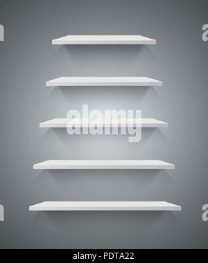 Regal, Pin, Clip, Papier-business Infografik. Graue Wand. Stock Vektor