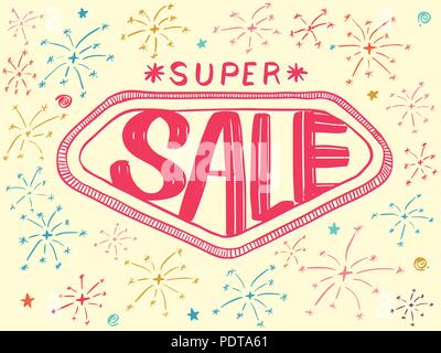 Super SALE mit funkelt Zeichenstil für Werbung Promotion. Vector Illustration. Stock Vektor