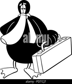 Schwarze und Weiße Cartoon Illustration von der Ente Geschäftsmann Tier Charakter Malbuch Stock Vektor