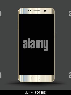 Realistische smartphones Mockups gold auf dunklem Hintergrund. Vektor Illustration für Druck, Web-Elements, Spiel und Anwendung mockup. Stock Vektor