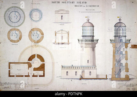 195 South einsame Insel, Licht, Design für Leuchtturm, 1878 Stockfoto