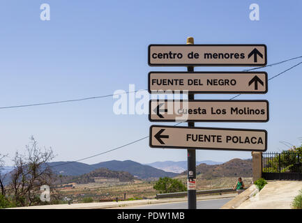 Ortsschild, Oria eine kleine ländliche Stadt im Almanzora-Tal, Provinz Almeria, Andalucía, Spanien Stockfoto