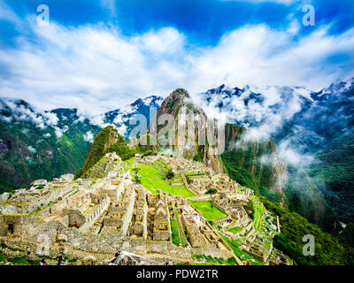 Panoramablick auf die Landschaft von Machu Picchu Peru Stockfoto