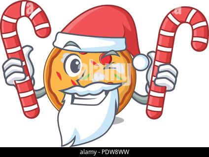 Santa mit Süßigkeiten pizza Maskottchen Cartoon Stil Stock Vektor