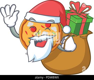 Weihnachtsmann mit Geschenk pizza Maskottchen Cartoon Stil Stock Vektor