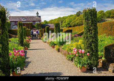 Großbritannien, Wales, Anglesey, Plas Cadnant versteckte Gärten, mit Blumenrabatten Stockfoto