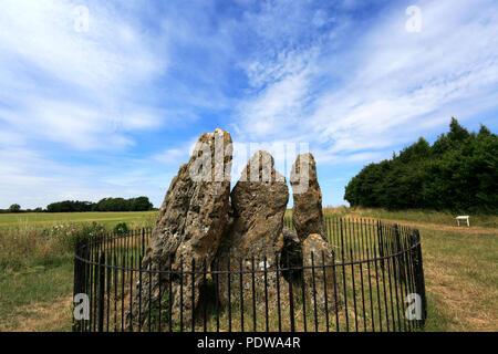 Die Whispering Knights Steinkreis, Rollright Stones, in der Nähe von Chipping Norton, Oxfordshire, England. Stockfoto