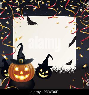 Halloween Grußkarten mit merry Kürbisse und golden Konfetti Stock Vektor