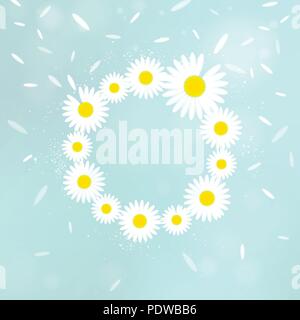 Kranz aus Gänseblümchen auf einem blauen Hintergrund Stock Vektor