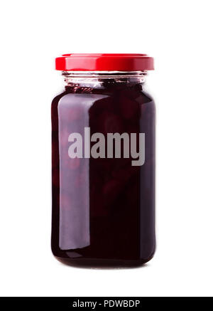 Cherry jam jar beliebte Frucht auf weißem Hintergrund zu schonen Stockfoto