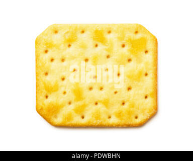 Blick von oben auf die kitschigen Cracker auf weißem Hintergrund Stockfoto