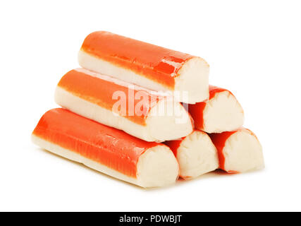 Crab Sticks auf weißem Hintergrund Stockfoto