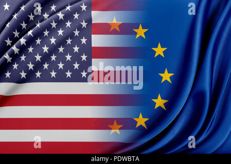 Die Europäische Union und die Vereinigten Staaten. Das Konzept der Beziehung zwischen der EU und den Vereinigten Staaten. Stockfoto