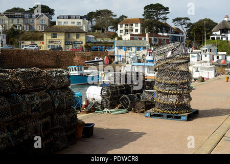 Hummer Töpfe am Kai am Hafen von Paignton. Stockfoto