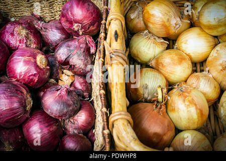 Nur rippened Äpfel in Holzkisten bereit zu essen abgeholt. Stockfoto