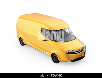 Gelbe elektrisch betriebenen Transporter auf weißem Hintergrund. 3D-Bild. Stockfoto