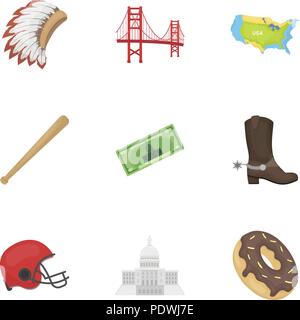 USA Land Symbole im Comic-stil. Große Sammlung von USA Land vektor Symbol lieferbar Stock Vektor