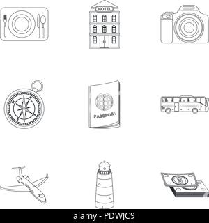 Satz von Symbolen auf das Thema der Rest. Reisen ins Ausland. Rest ang travel Icon Set Sammlung auf Outline style Vektor Symbol lieferbar web Abbildung. Stock Vektor