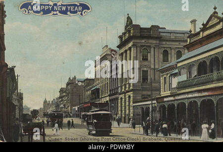 251 StateLibQld 1 207265 Neues Jahr Postkarte zeigt Queen Street, Brisbane Stockfoto