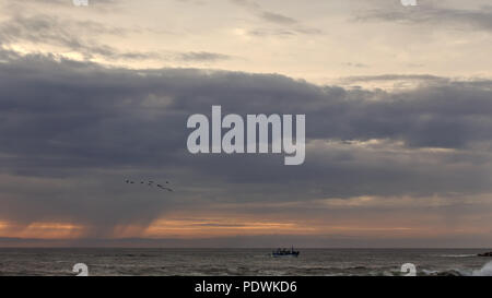 Portugiesischen Trawler im Hafen in einem bewölkten Nachmittag kommen Stockfoto