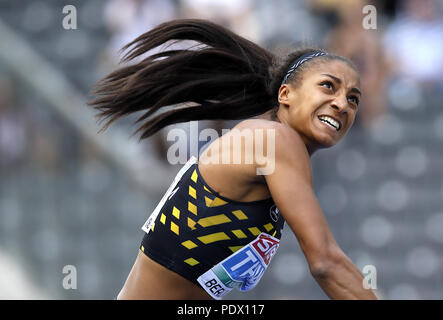 Die belgische Nafissatou Thiam tritt am vierten Tag der Leichtathletik-Europameisterschaften 2018 im Olympiastadion in Berlin beim Frauen-Heptathlon-Javelin-Wurf an. DRÜCKEN SIE VERBANDSFOTO. Bilddatum: Freitag, 10. August 2018. Siehe PA Story ATHLETICS European. Bildnachweis sollte lauten: Martin Rickett/PA Wire. Stockfoto