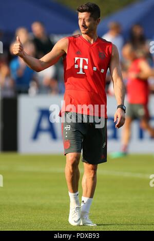 Rottach Egern, Deutschland. 02 Aug, 2018. firo: 02.08.2018, Fuvuball, 1.Bundesliga, Saison 2018/2019, FC Bayern München, München, Trainingslager in Rottach-Egern, Robert Lewandowski (FC Bayern) | Verwendung der weltweiten Kredit: dpa/Alamy leben Nachrichten Stockfoto