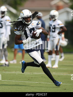 August 09, 2018 Costa Mesa, CA... Los Angeles Ladegeräte wide receiver Travis Benjamin #12 Während der Los Angeles Ladegeräte Trainingslager in Costa Mesa, Ca August 09, 2018. Foto von Jevone Moore Stockfoto