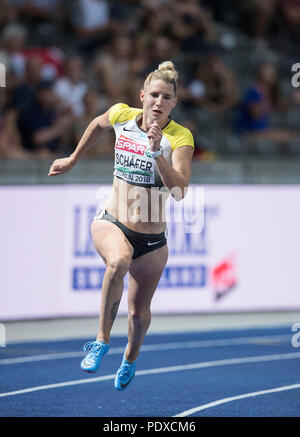 Berlin, Deutschland. 09 Aug, 2018. Carolin Schäfer (Schafer), Deutschland, Aktion. Siebenkampf 200 m, am 09.08.2018 Europäische Leichtathletik WM 2018 in Berlin/Deutschland vom 06.08. - 12.08.2018. | Verwendung der weltweiten Kredit: dpa/Alamy leben Nachrichten Stockfoto