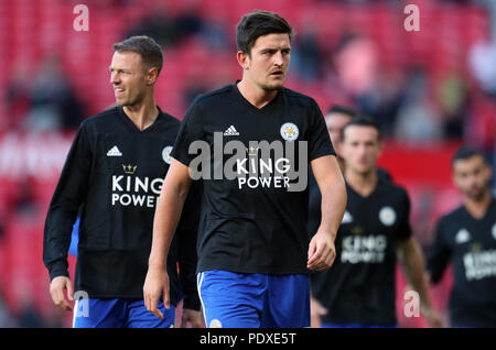 Jonny Evans & Harry Maguire 10 August 2018 GBC 10063 Premier League 10/08/18, Old Trafford, Manchester streng redaktionelle Verwendung. Wenn der Spieler/Spieler in diesem Bild dargestellt ist/Spielen für einen englischen Club oder das England National Team. Dann ist dieses Bild darf nur für redaktionelle Zwecke verwendet werden. Keine kommerzielle Nutzung. Folgende Verwendungen sind auch dann eingeschränkt, wenn in einem redaktionellen Kontext: Verwendung in Verbindung mit oder als Teil eines nicht autorisierten Audio-, Video-, Daten-, Spielpläne, Verein/liga Logos, Wette Stockfoto