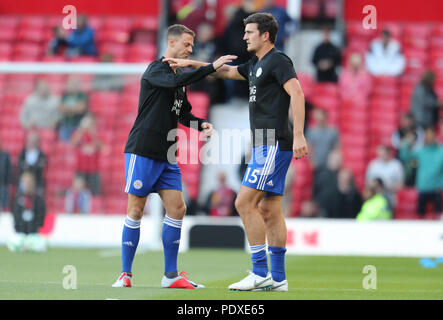 Jonny Evans & Harry Maguire 10 August 2018 GBC 10239 Premier League 10/08/18, Old Trafford, Manchester streng redaktionelle Verwendung. Wenn der Spieler/Spieler in diesem Bild dargestellt ist/Spielen für einen englischen Club oder das England National Team. Dann ist dieses Bild darf nur für redaktionelle Zwecke verwendet werden. Keine kommerzielle Nutzung. Folgende Verwendungen sind auch dann eingeschränkt, wenn in einem redaktionellen Kontext: Verwendung in Verbindung mit oder als Teil eines nicht autorisierten Audio-, Video-, Daten-, Spielpläne, Verein/liga Logos, Wette Stockfoto