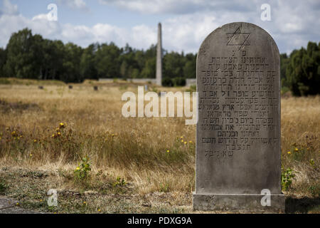 August 10, 2018 - Belsen, Niedersachsen, Deutschland - die Gedenkstätte Bergen-Belsen erinnert an die rund 20.000 Toten Der kriegsgefangenenlager auf dem Gelände und den ca. 52.000 Toten des KZ Bergen-Belsen Credit: Jannis Grosse/ZUMA Draht/Alamy leben Nachrichten Stockfoto