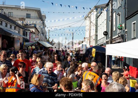 Irish Summer Festival Messe. Massen von Menschen an sonnigen Sommer Nachmittag während der Puck Fair - Irlands älteste traditionelle Messe. Killorglin, County Kerry, Irland. Stockfoto