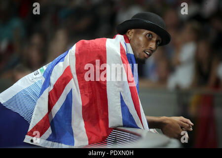 Berlin, Deutschland. 10 Aug, 2018. Athletik, Europameisterschaften im Olympischen Stadion: 400 m-Finale, Männer: Goldmedaillengewinner Matthew Hudson-Smith aus Großbritannien. Credit: Kay Nietfeld/dpa/Alamy leben Nachrichten Stockfoto